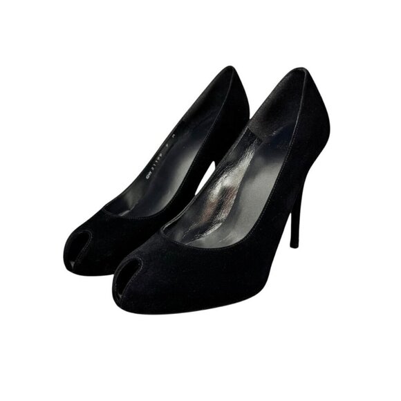 Stuart Weitzman Pip Toe Heels Sz.9 Black Suede Hidden Platform Minimalist Pumps - Picture 3 of 10